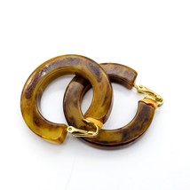 Marbled Brown Acrylic Hoop Earrings, Basic Vintage Clip Ons - £22.01 GBP