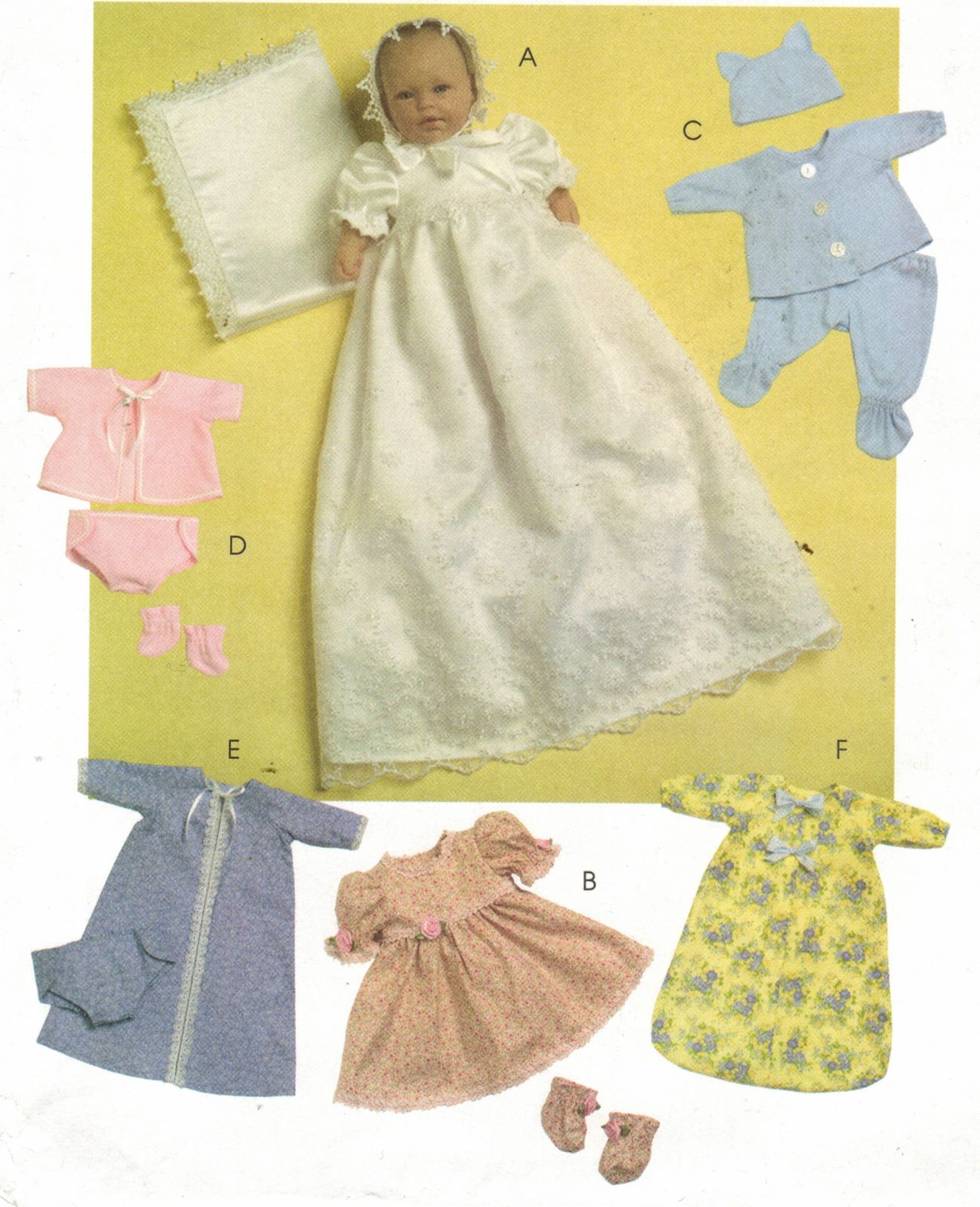 Baby Doll Christening Gown Blanket Dress Bonnet Robe Sew Pattern 11"- 16" - £10.23 GBP