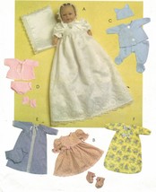 Baby Doll Christening Gown Blanket Dress Bonnet Robe Sew Pattern 11&quot;- 16&quot; - £10.41 GBP