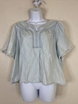 A.n.a Womens Size M Blue Chambray Peasant Blouse Short Sleeve Relaxed Fit - £5.96 GBP
