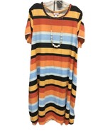 NWT LuLaRoe Large Black Blue Gold Orange Red Striped Jessie Swing Dress ... - $831.74 MXN