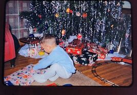 VTG 1952 Kodak Kodachrome Slide Boy Playing Christmas Tree Presents Toy ... - $9.99