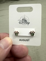 Disney Parks Minnie Mouse Faux Peridot August Birthstone Earrings Gold Color