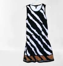 Women&#39;s Kenneth Cole Sleeveless Dress Sz Medium Black White Brown Elastic Waist - £25.81 GBP