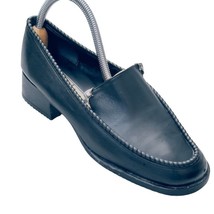 BRIGHTON Women&#39;s Shoes Heel Loafers Black Leather Vamp With Metal Tabs Size 8.5M - £35.65 GBP