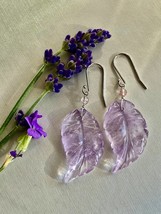 amethyst earrings strawberry quartz leaf 925 silver Birthstone - £93.89 GBP