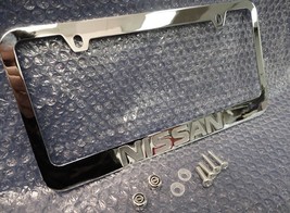 Licensed FOR Nissan Engraved Chrome Metal License Plate Frame Logo Screw... - $29.69