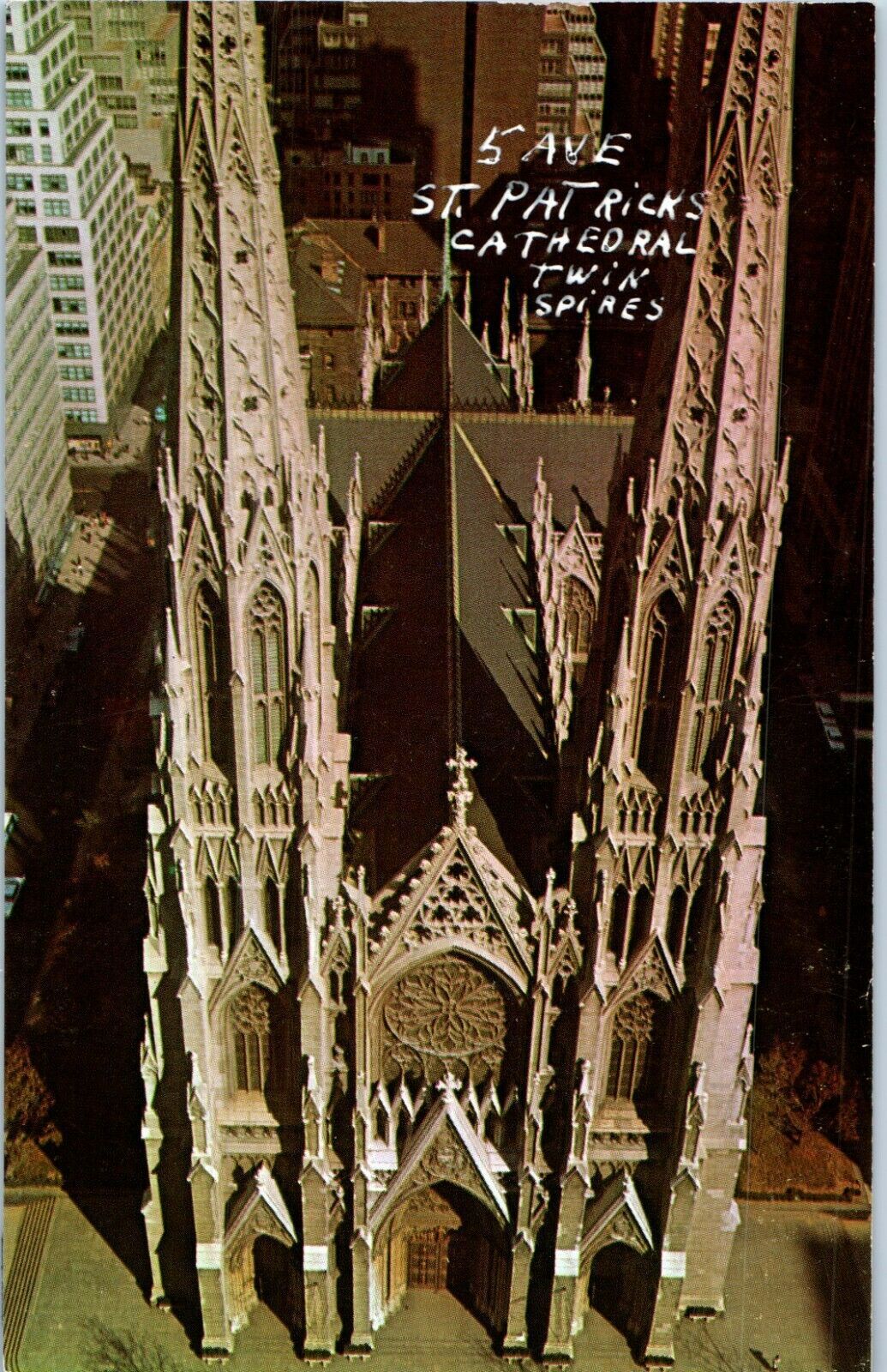 Aerial View St. Patrick&#39;s Cathedral Twin Spires New York Postcard - $4.42
