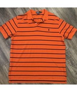 Ralph Lauren Polo Shirt Mens 2XL Orange Blue Striped Short Sleeve Pony Golf - $20.32