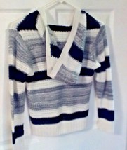 Bobbie Brooks Black Silver White Striped Hoodie Sweater Junior&#39;s Size M(7-8) - £9.37 GBP