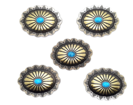 Southwest Style Oval Conchos Synthetic Turquoise 1 3/4&quot;x 1 3/8&quot; Aged Brass 5 pcs - £7.98 GBP