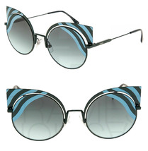 FENDI HYPNOSHINE FF0215S Green Blue Wave Stripe Metal Sunglasses Cat Eye... - £115.32 GBP