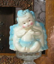 1950&#39;s Hull Pottery, Ceramic Baby Planter, Vase, Baby Boy, Blue &amp; White - $18.00