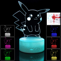 LED Night Light Pikachu 3D Illusion 7-Color Changing Touch Switch USB Table Lamp - £19.00 GBP