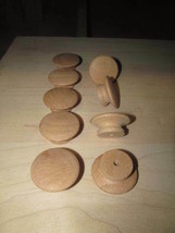 10 PIECES NEW UNFINISHED OAK 1 3/4&quot; ROUND WOOD CABINET KNOBS / PULLS K2 - £7.79 GBP