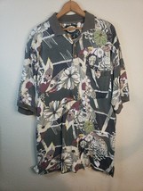 VINTAGE Tommy Bahama Polo Shirt Mens Large Gray Floral Hawaiian Floral Abstract - £17.74 GBP