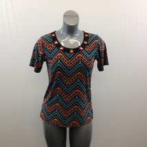 Forget Me Not Women&#39;s Short Sleeve Top Size Medium Multicoloured Zig Zag... - $10.79 CAD