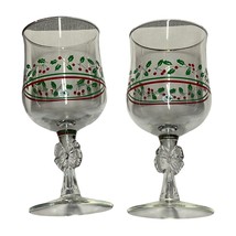 Vintage Arby&#39;s Gold Rim Christmas Holly Berry Bow Stemmed Glass Goblet S... - $21.76