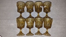 Vintage Anchor Hocking Glass Set Of 8 Amber Honey Gold Fairfield  Wine Goblets - £70.99 GBP
