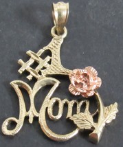 OroAmerica 10k Yellow Gold Rose Gold Flower #1 Mom Script Carved 1&quot; Pend... - £54.50 GBP