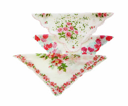 Lot of 3 Flower Power 1940s Vintage Handkerchiefs Red Pinks Yellow Blues... - $31.90