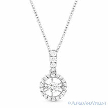 0.25 ct Floating Round Cut Diamond 14k White Gold Halo Pendant &amp; Chain Necklace - £807.55 GBP