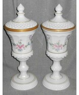 Pair WESTMORELAND 1943-1 Line ROSES &amp; BOW PATTERN Candy Urns w/Lids 1960... - $102.95