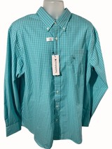 Saddlebred Mens Classic Fit Cotton Turquoise Checkered Long Sleeve Shirt NEW XL - $33.04