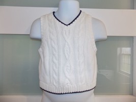 JANIE and JACK White/Blue Cable Sweater Vest Size 3/6 Months Boy&#39;s EUC - £13.77 GBP