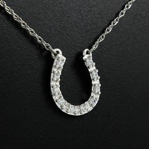 0.25Ct Moissanite Horseshoe Lucky Charm Pendant 14K White Gold Plated 18&quot; Xmas - $94.50