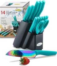 Kya27 Rainbow Titanium Cutlery Knife Set, Teal, 14-Piece, Dishwasher Safe. - £54.50 GBP