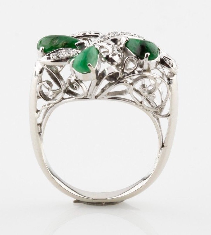 Cabochon Jadeite and Diamond 10k White Gold Cluster Ring Size 5.75 Item image 4