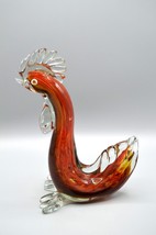 Blown Glass Rooster Figurine Red Clear Chicken Italian Style Vtg Handmade 9&quot; - £22.85 GBP
