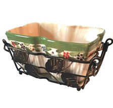 Green Petals Temptations by Tara 1 Qt Baker Casserole Dish Wire Basket H... - $32.69