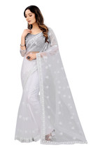 Designer White Heavy Resham Zari Badla Embroidery Sari Net Party Wear Saree - $77.95