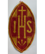 Vintage IHS Cross Red Yellow Oval 9.25 in Emblems Liturgical for Vestment - £17.89 GBP