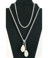Sarah Coventry Vintage Lariat Drop With Faux Pearl Necklace 40.5&quot; Silver... - $14.01