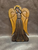 Vintage Carved Wooden Angel Stained Wood Wall Decor - $16.40