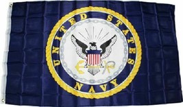 3x5 Blue US Navy Crest Seal Emblem Flag 3&#39;x5&#39; Nylon Poly House Banner Grommets - £13.62 GBP