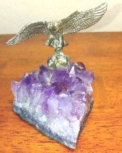 Amethyst Crystal Cluster Geode with Eagle Figure on Top Paper Weight - £63.80 GBP