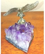 Amethyst Crystal Cluster Geode with Eagle Figure on Top Paper Weight - $80.00