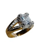 Gold Tone Princess Cut &amp; Round Cubic Zirconia Cocktail Ring Size 8 - £17.86 GBP