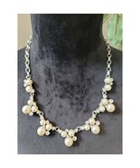 Women Silver Statement Necklace With Pearl And Rhinestone Clusters Lobst... - $37.51 CAD