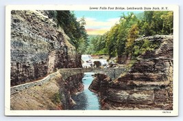 Postcard Lower Falls Foot Bridge Letchworth State Park New York Curt Teich Co. - $4.75