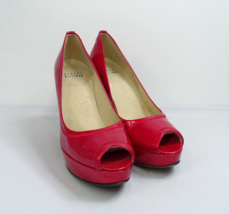 Stuart Weitzman Candy Apple Red Patent Leather Peep-Toe Pumps Size 7 N Platform - £36.71 GBP