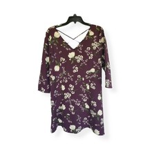 Jack Dress Womens Small Burgundy Floral Midi V Neck 3/4 Sleeve Casual - $23.87