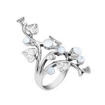 Beautiful Vine Leaf Round White MOP .925 Silver Ring-11 - £22.72 GBP