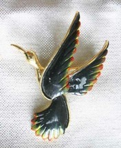 Elegant Gerry&#39;s Enamel Flying Black Bird Gold-tone Brooch 1960s vintage 2&quot; - £10.24 GBP