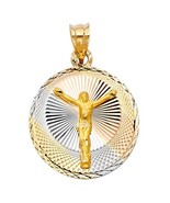 Genuine 14k Tri-tone Gold 0.98&quot; Diamond-cut Fancy Crucifix Round Pendant - $372.18 CAD