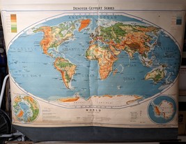 Denoyer-Geppert The World Map 1949 School Wall Map Semi-eliptical S9arp 62 x 49&quot; - £228.66 GBP